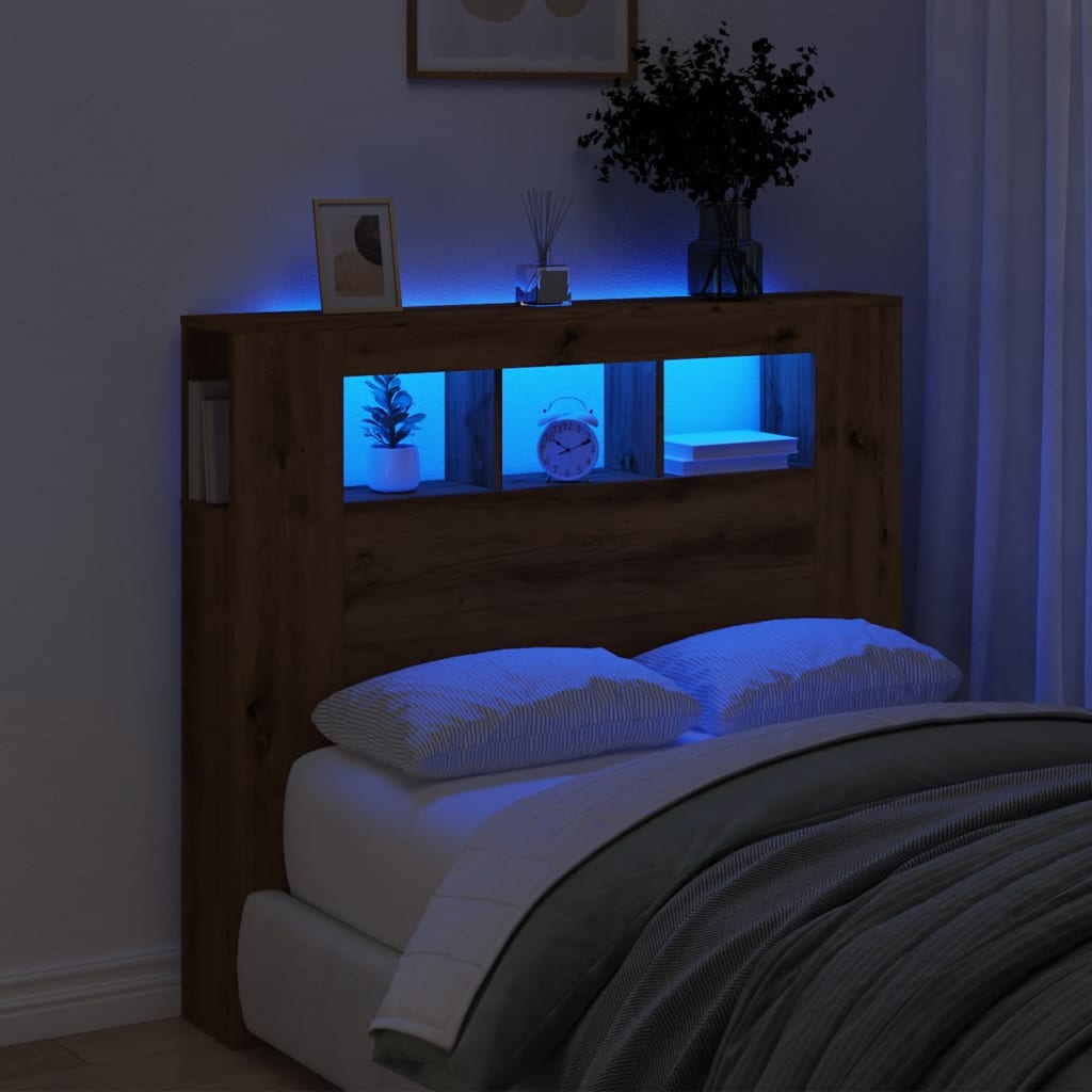 LED Headboard Artisan Oak 120x18.5x103.5 cm Engineered Wood