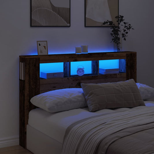 LED Headboard Old Wood 160x18.5x103.5 cm Engineered Wood