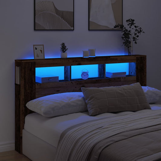 LED Headboard Old Wood 180x18.5x103.5 cm Engineered Wood