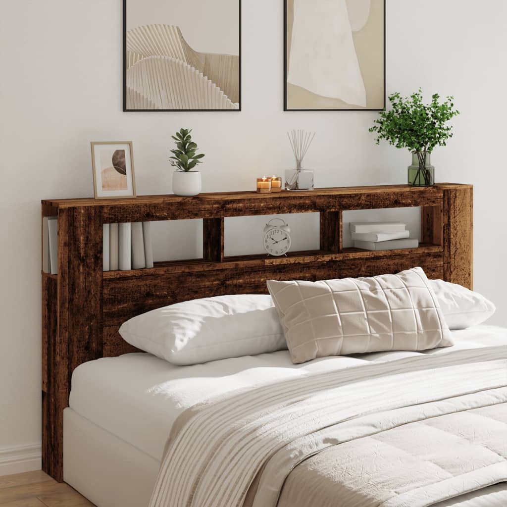 LED Headboard Old Wood 200x18.5x103.5 cm Engineered Wood