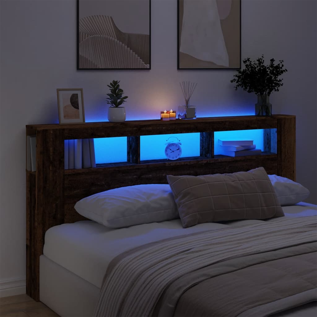 LED Headboard Old Wood 200x18.5x103.5 cm Engineered Wood