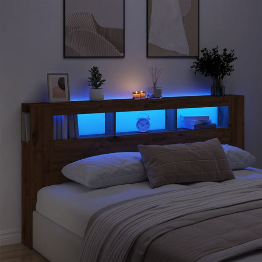 LED Headboard Artisan Oak 200x18.5x103.5 cm Engineered Wood