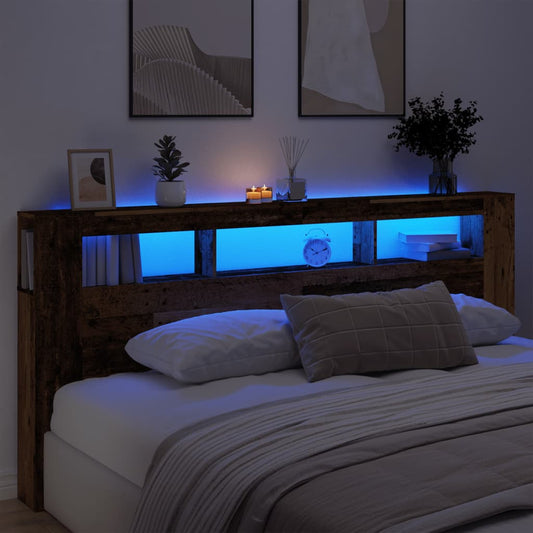 LED Headboard Old Wood 220x18.5x103.5 cm Engineered Wood