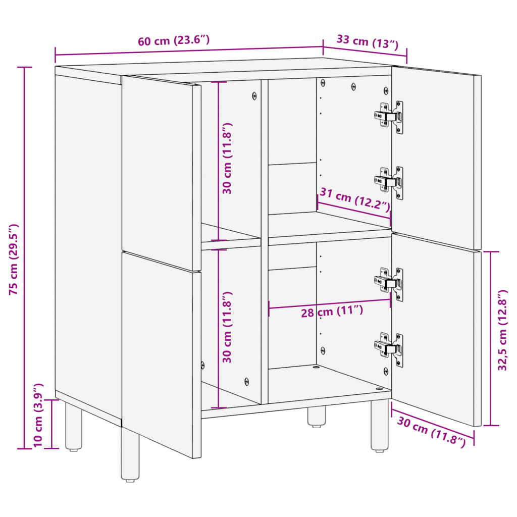 Sideboard Black 60x33x75 cm Engineered Wood