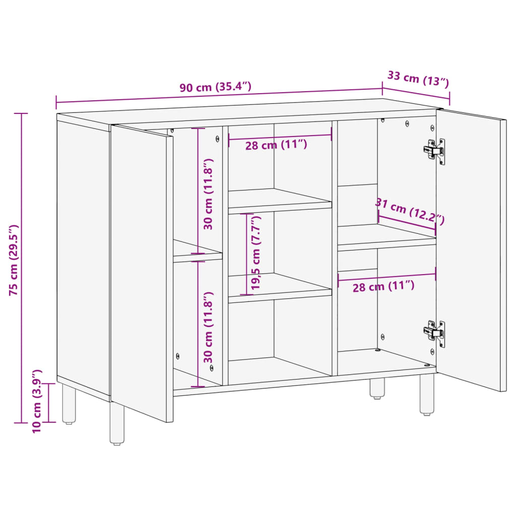 Sideboard Black 90x33x75 cm Engineered Wood