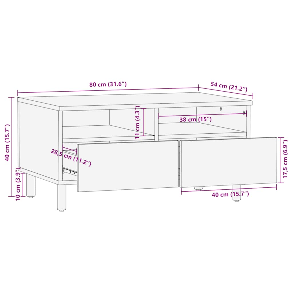 Coffee Table Brown 80x54x40 cm Solid Wood Mango