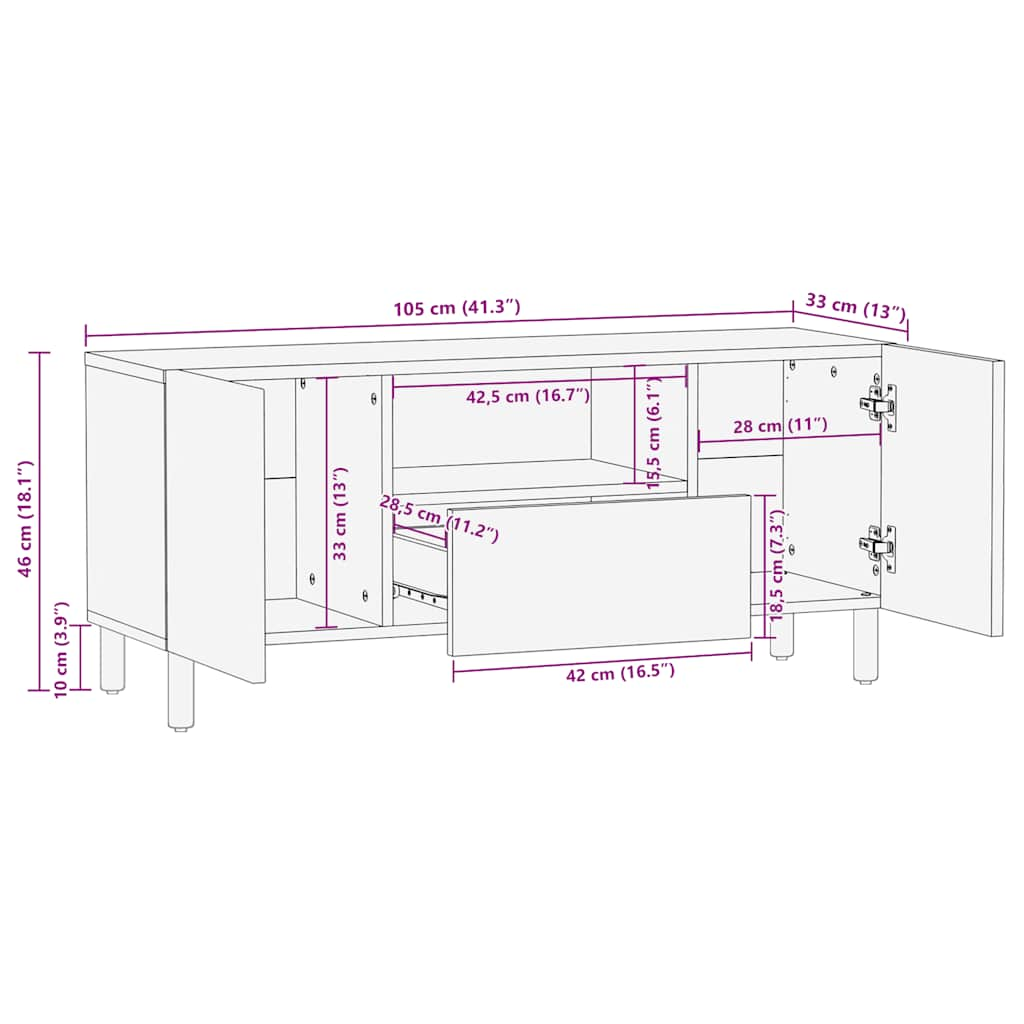 TV Cabinet Brown 105x33x46 cm Solid Wood Mango