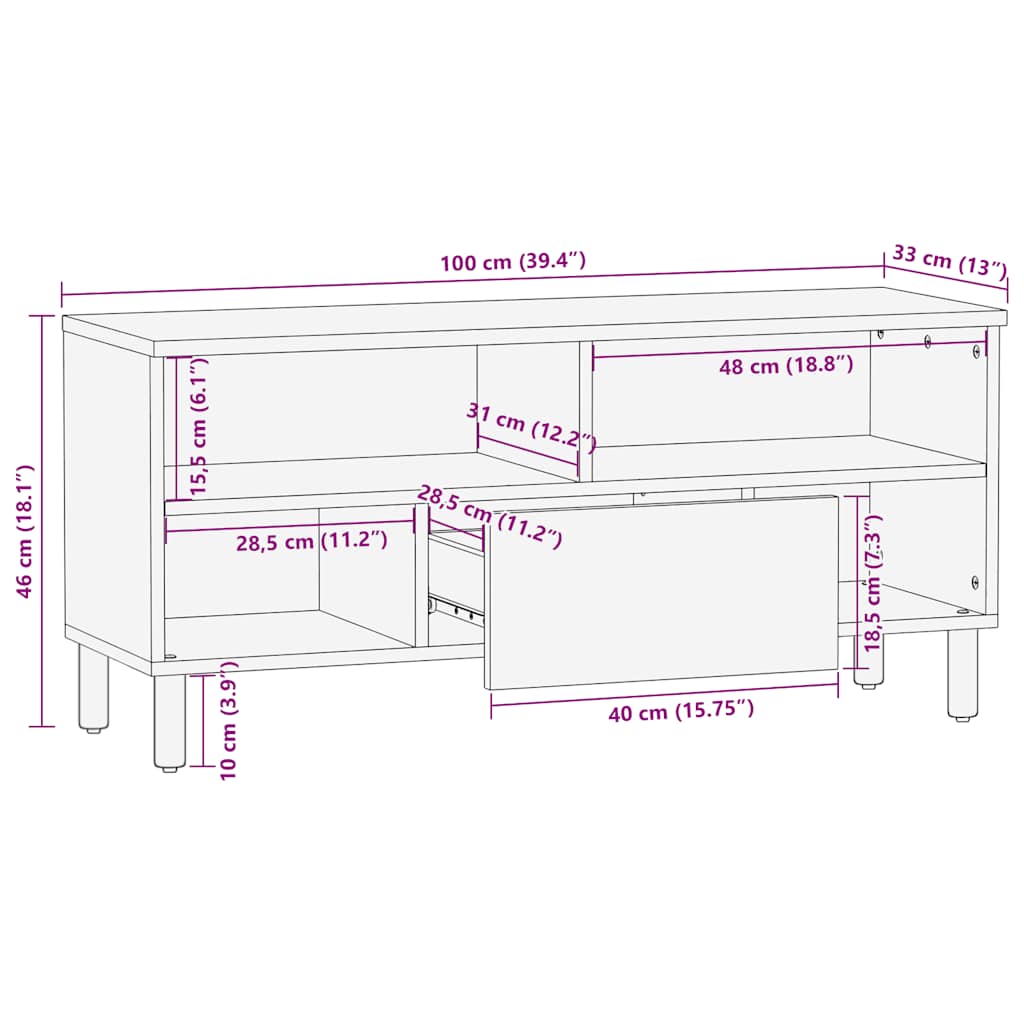 TV Cabinet Brown 100x33x46 cm Solid Wood Mango