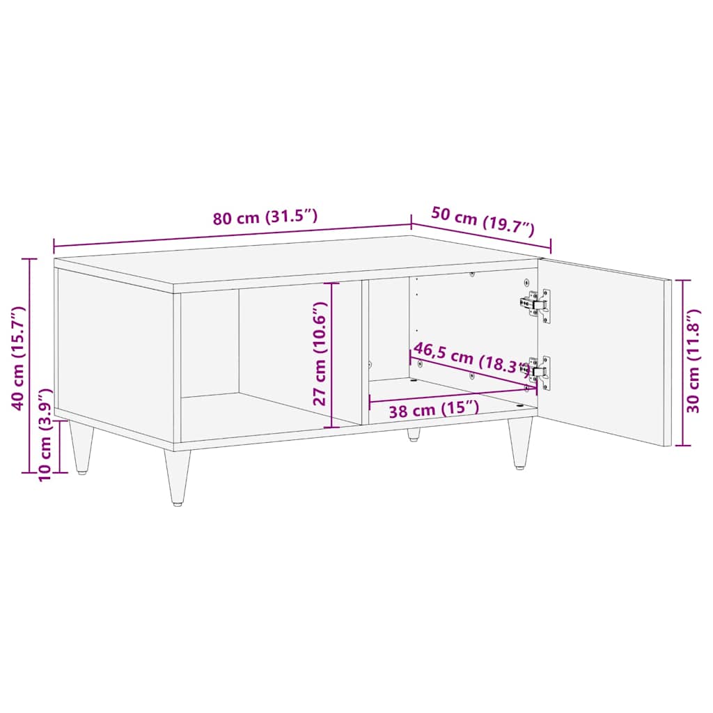 Coffee Table Light Grey 80x50x40 cm Solid Wood Mango