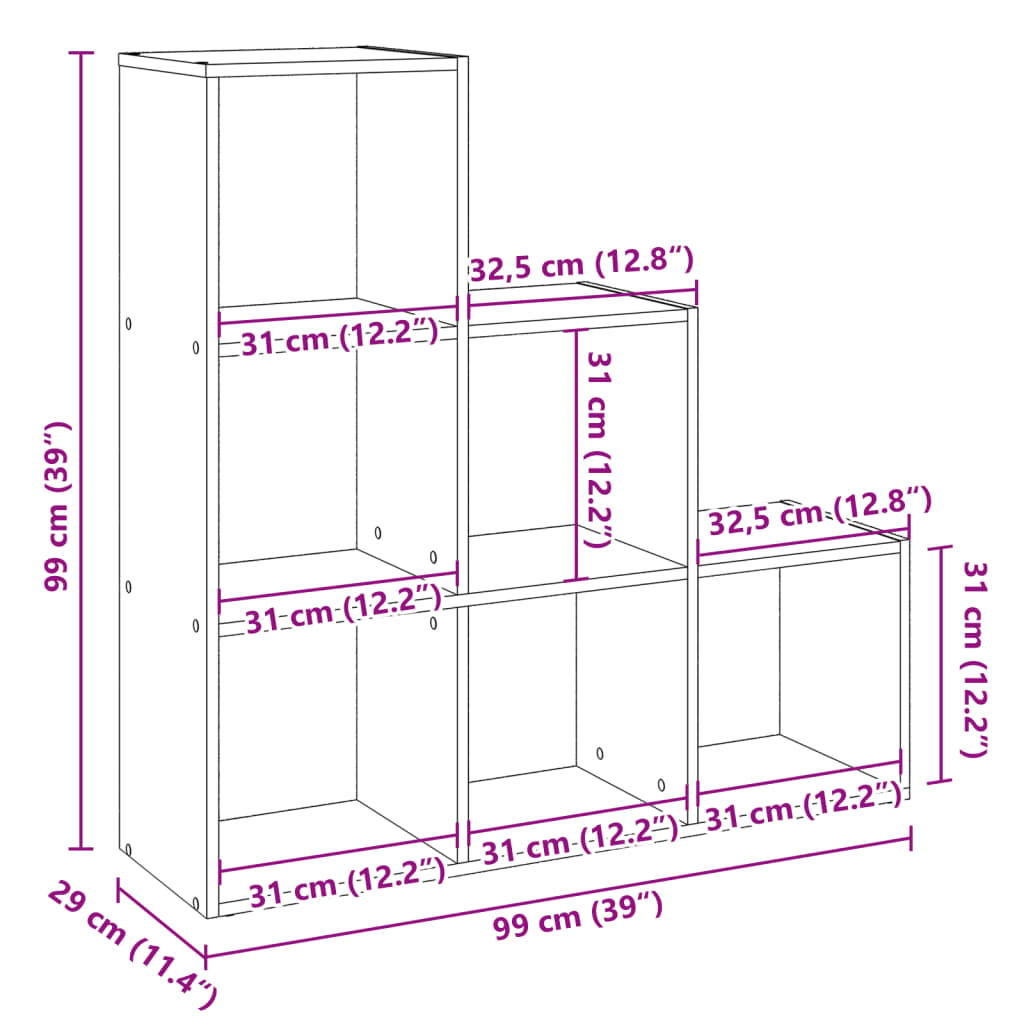 Room Divider Bookcase 3-Tier Sonoma Oak 99x29x99 cm Engineered Wood