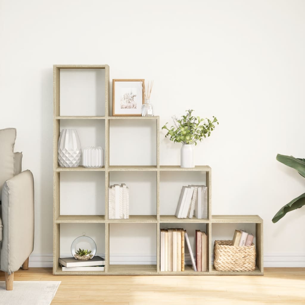 Room Divider Bookcase 4-Tier Sonoma Oak 131.5x29x131.5 cm Engineered Wood