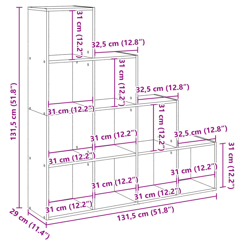 Room Divider Bookcase 4-Tier Sonoma Oak 131.5x29x131.5 cm Engineered Wood