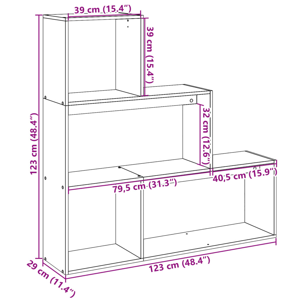 Room Divider Bookcase 3-Tier Sonoma Oak 123x29x123 cm Engineered Wood