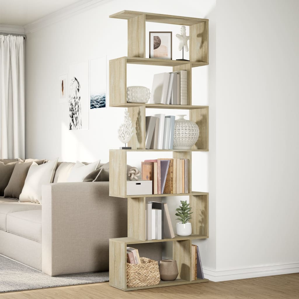 Room Divider Bookcase 6-Tier Sonoma Oak 70x24x193 cm Engineered Wood