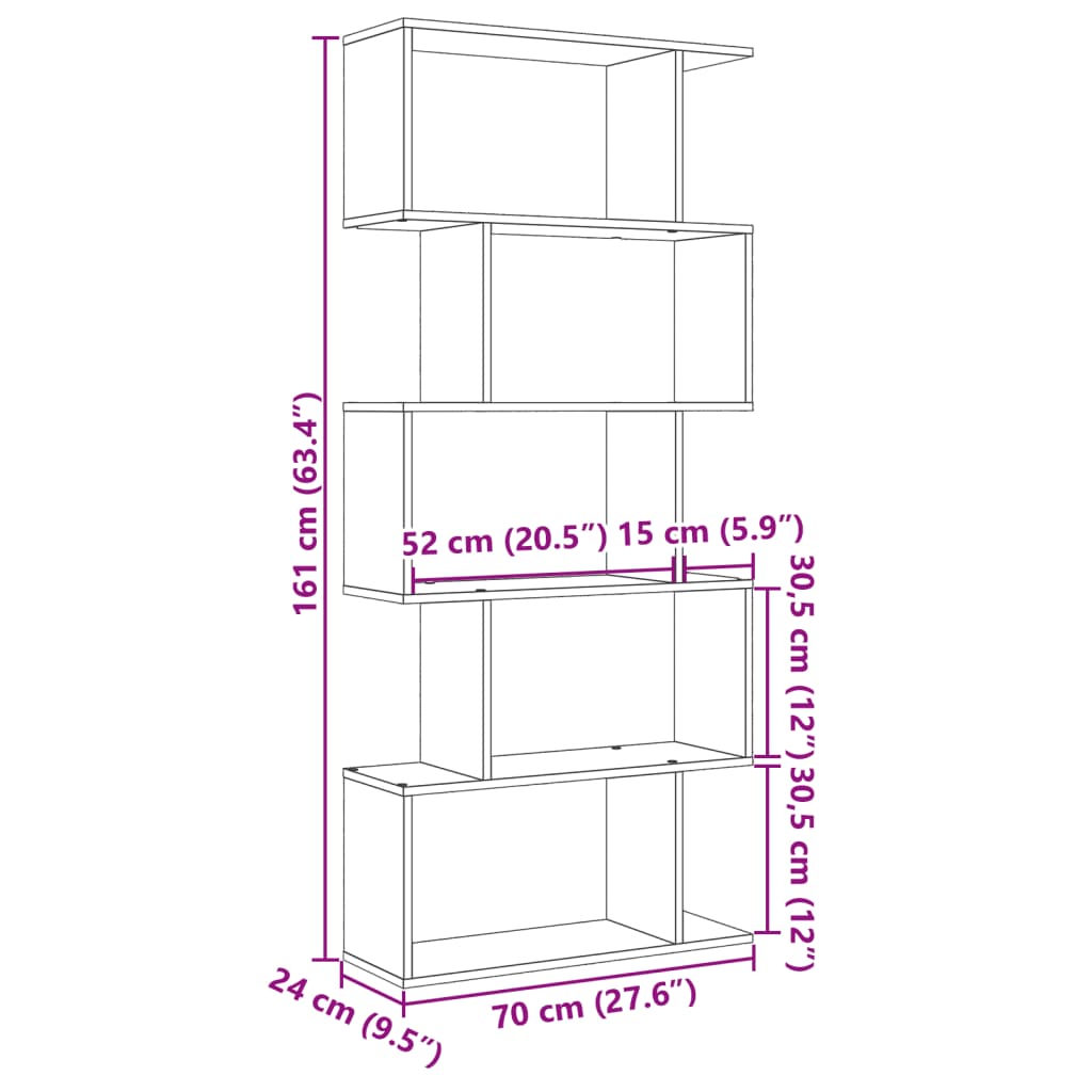 Room Divider Bookcase 5-Tier Sonoma Oak 70x24x161 cm Engineered Wood