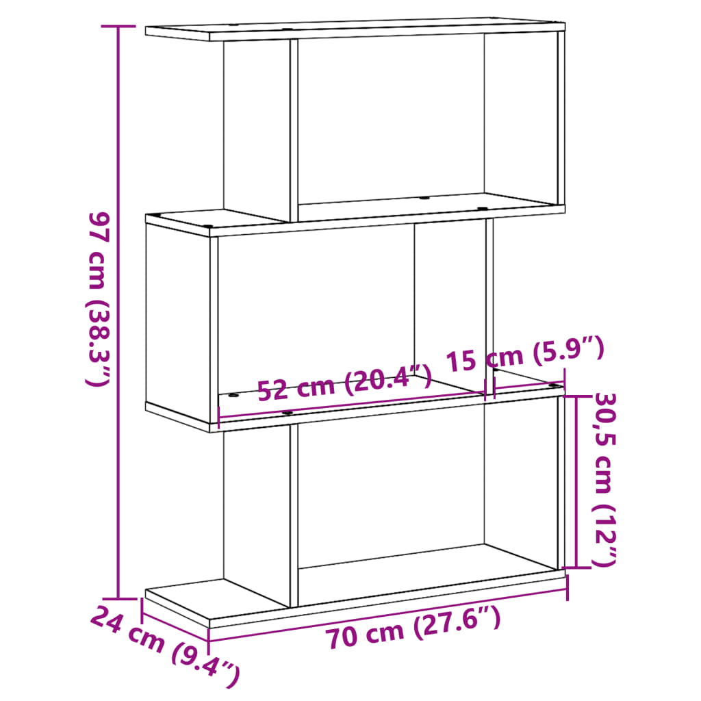 Room Divider Bookcase 3-Tier Sonoma Oak 70x24x97 cm Engineered Wood