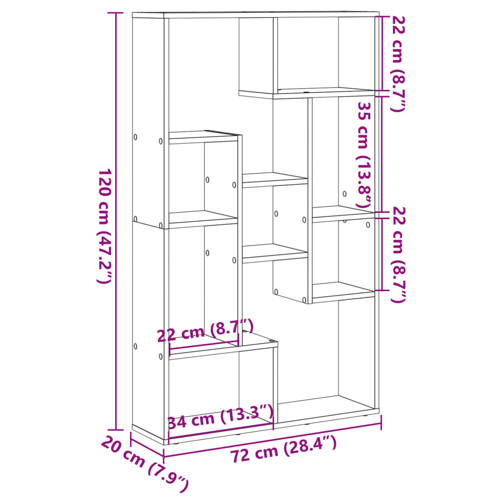 Bookcase White 72x20x120 cm Engineered Wood