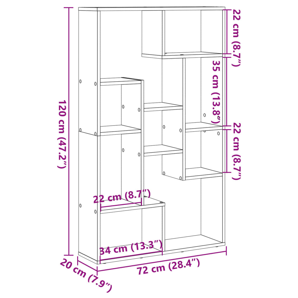 Bookcase Sonoma Oak 72x20x120 cm Engineered Wood