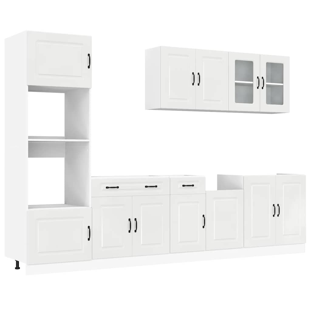 7 Piece Kitchen Cabinet Set Kalmar High Gloss White Engineered Wood