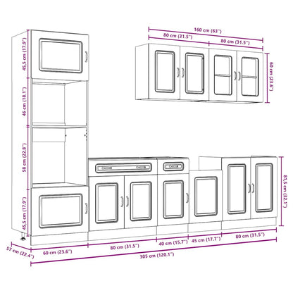 7 Piece Kitchen Cabinet Set Kalmar Brown Oak Engineered Wood