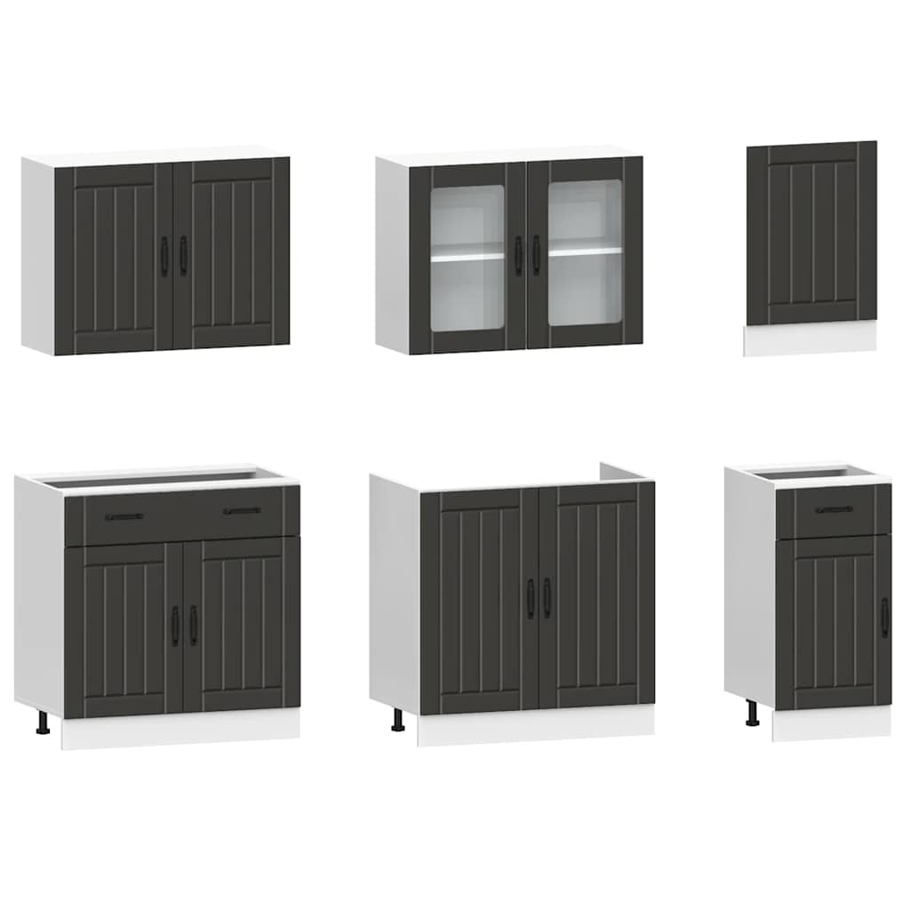 7 Piece Kitchen Cabinet Set Kalmar Black Engineered Wood