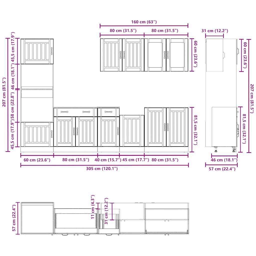 7 Piece Kitchen Cabinet Set Kalmar Black Engineered Wood