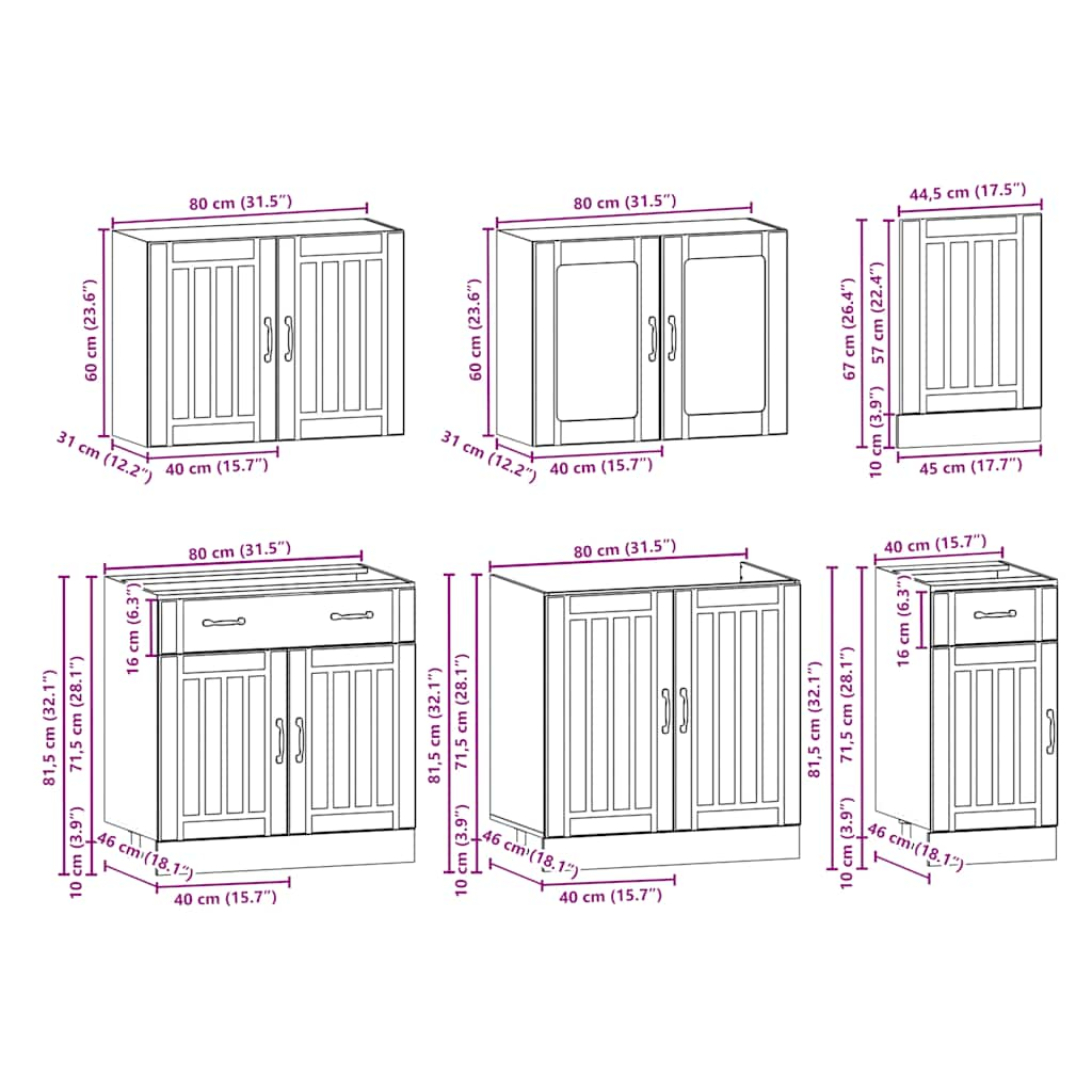 7 Piece Kitchen Cabinet Set Kalmar Black Engineered Wood