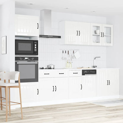 7 Piece Kitchen Cabinet Set Kalmar High Gloss White Engineered Wood