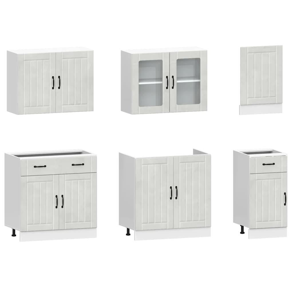 7 Piece Kitchen Cabinet Set Kalmar Concrete Grey Engineered Wood