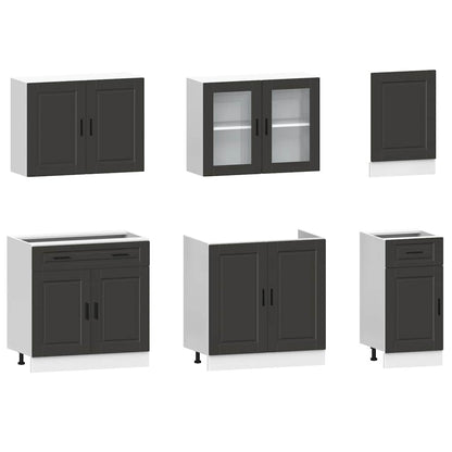 7 Piece Kitchen Cabinet Set Kalmar Black Engineered Wood