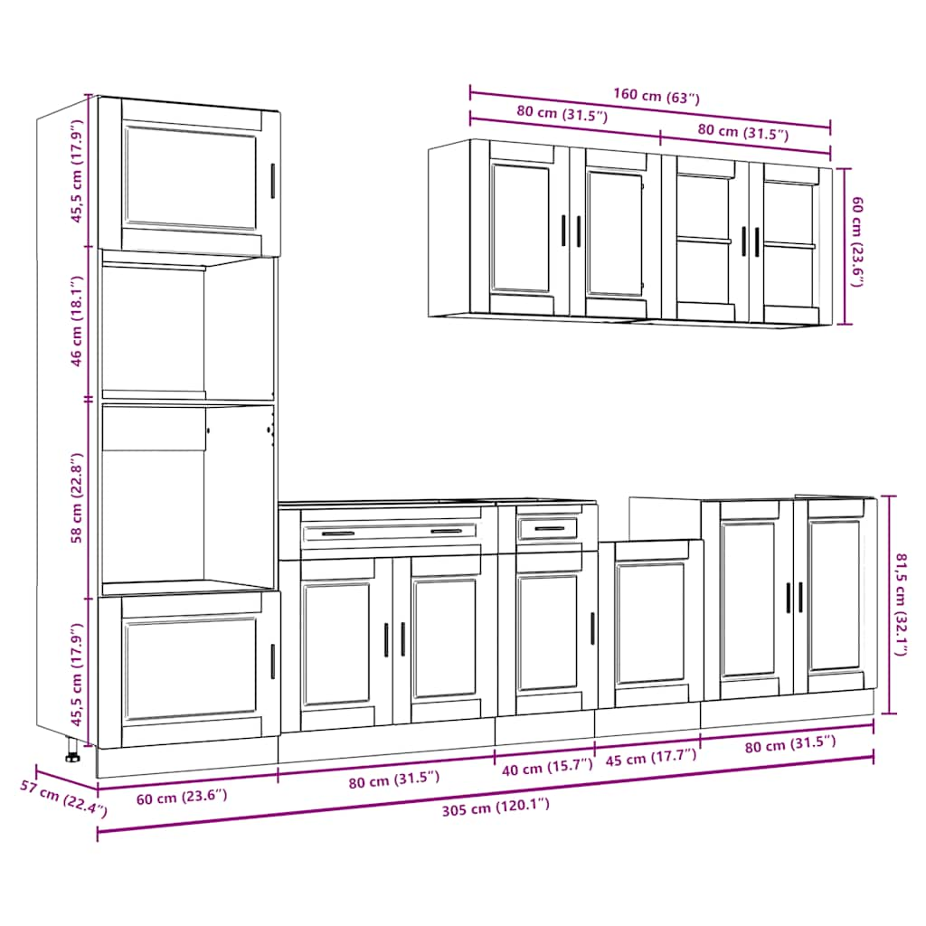 7 Piece Kitchen Cabinet Set Kalmar Black Engineered Wood