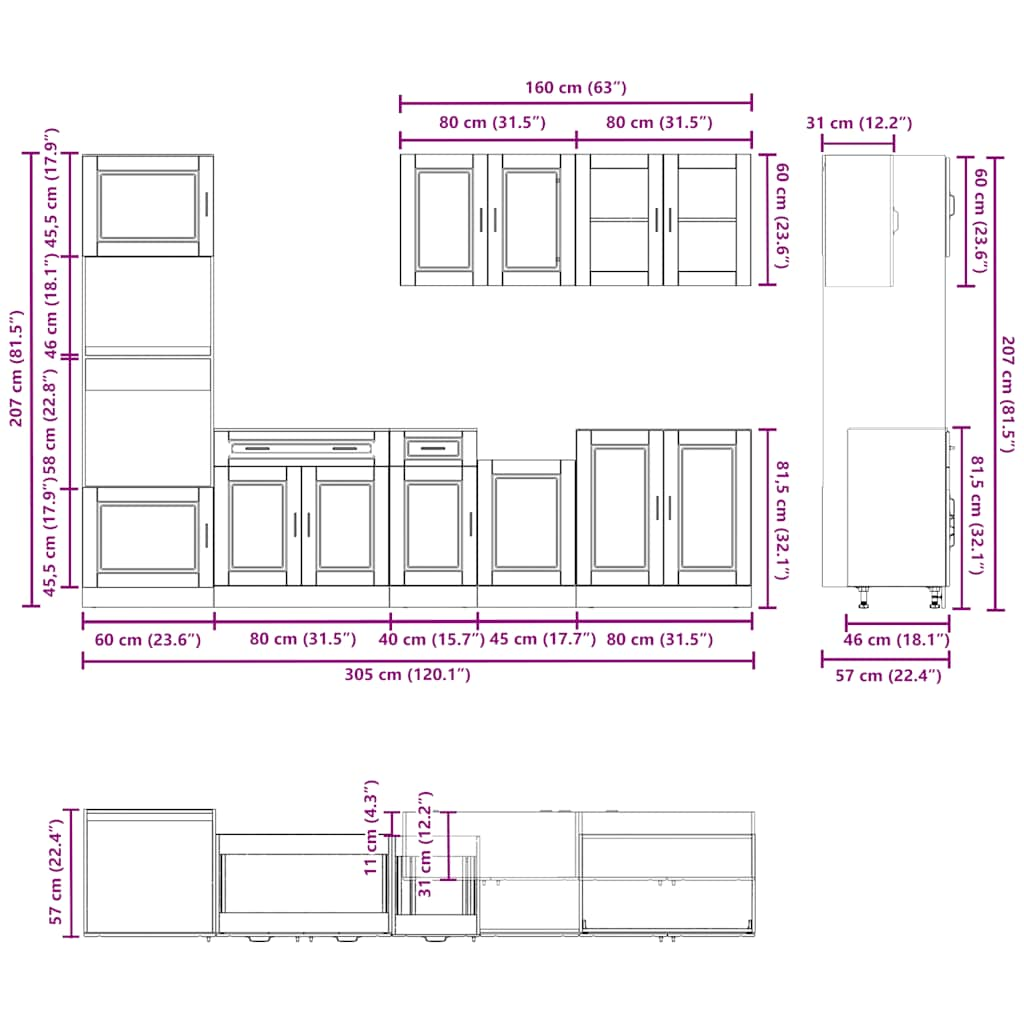 7 Piece Kitchen Cabinet Set Kalmar High Gloss White Engineered Wood