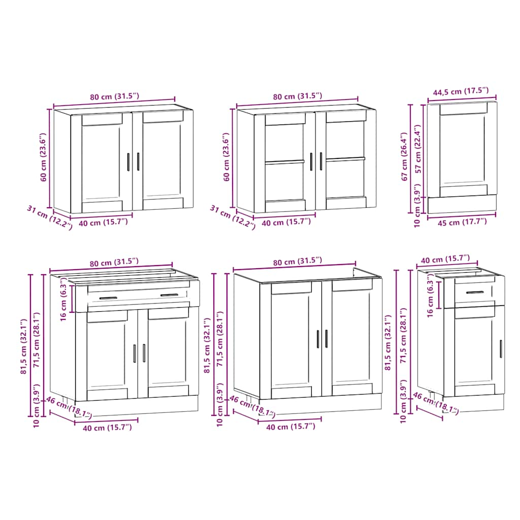 7 Piece Kitchen Cabinet Set Kalmar High Gloss White Engineered Wood