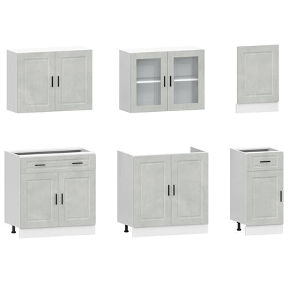 7 Piece Kitchen Cabinet Set Kalmar Concrete Grey Engineered Wood