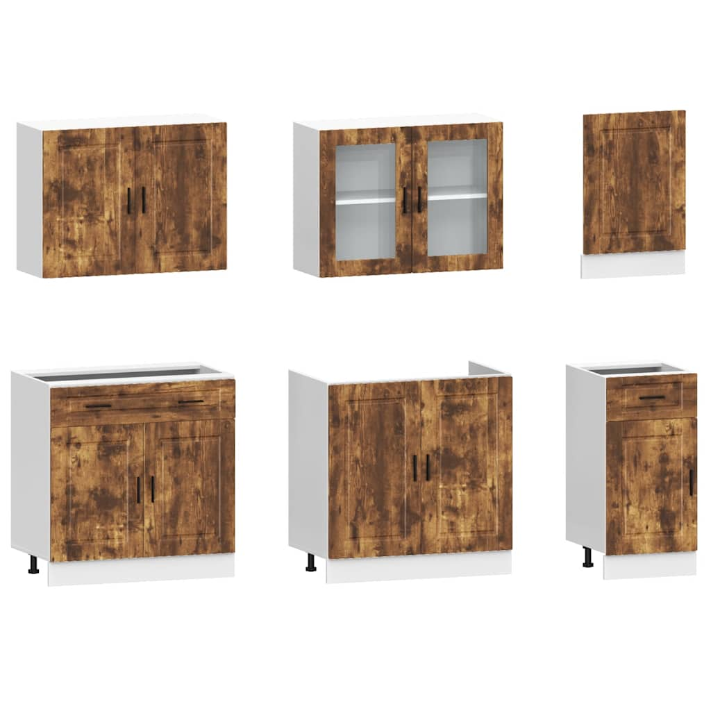 7 Piece Kitchen Cabinet Set Kalmar Smoked Oak Engineered Wood