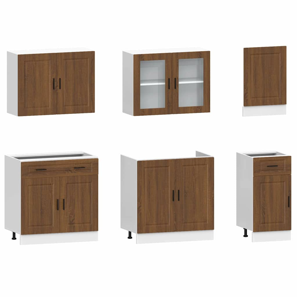 7 Piece Kitchen Cabinet Set Kalmar Brown Oak Engineered Wood