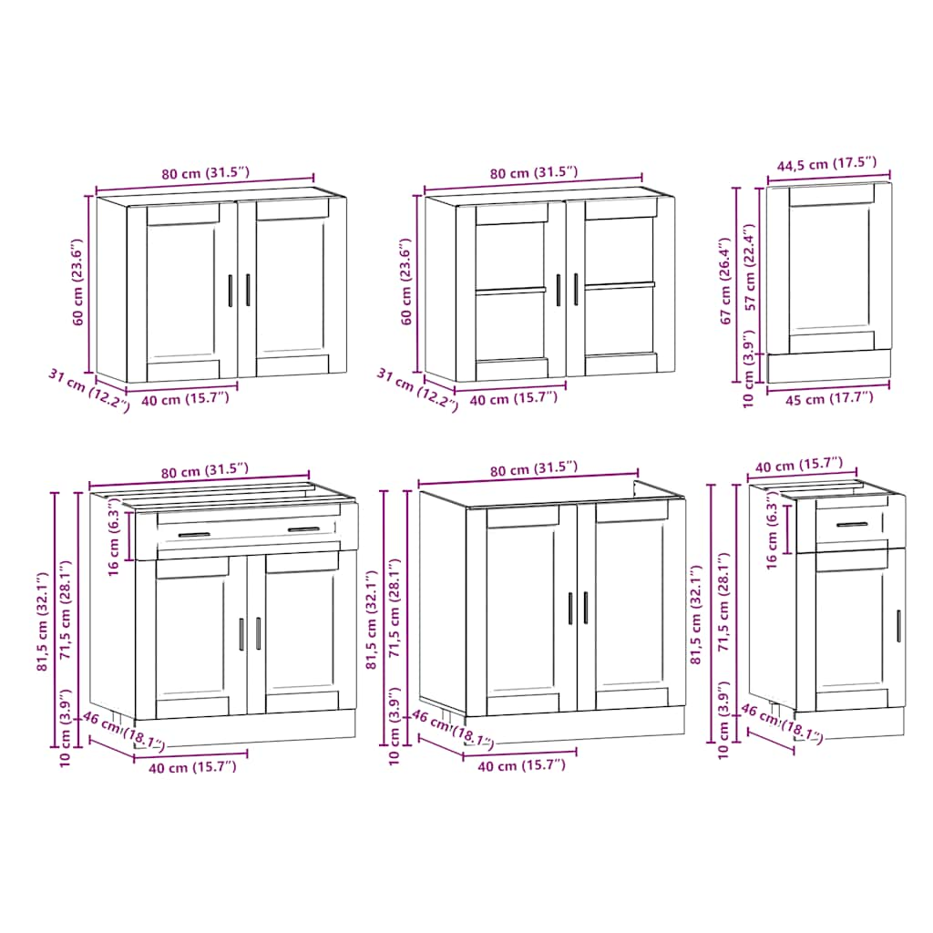 7 Piece Kitchen Cabinet Set Kalmar Brown Oak Engineered Wood