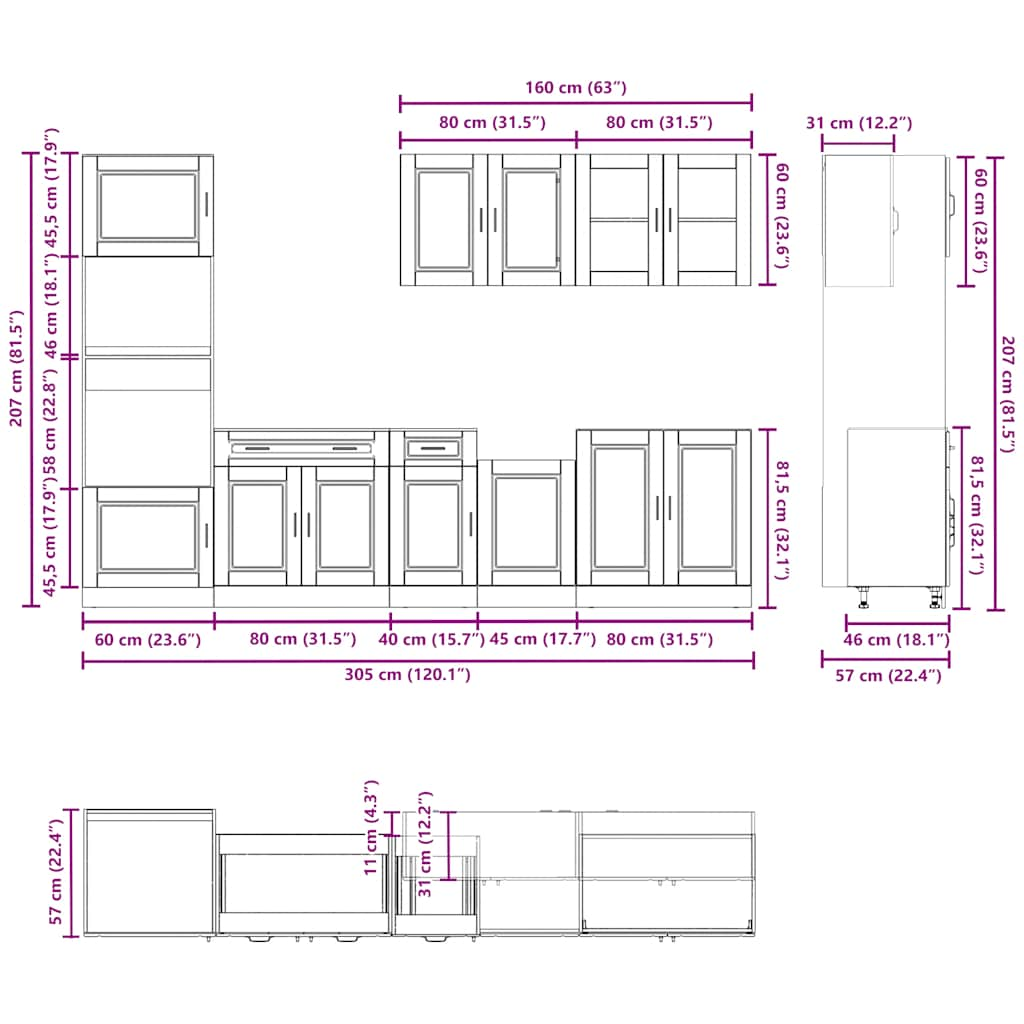 7 Piece Kitchen Cabinet Set Kalmar Old Wood Engineered Wood