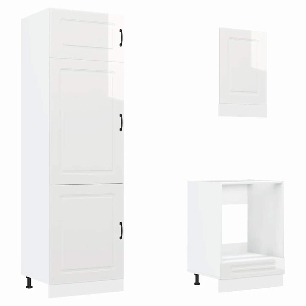 7 Piece Kitchen Cabinet Set Kalmar High Gloss White Engineered Wood