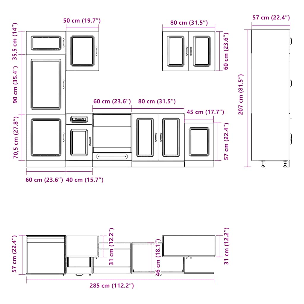 7 Piece Kitchen Cabinet Set Kalmar High Gloss White Engineered Wood