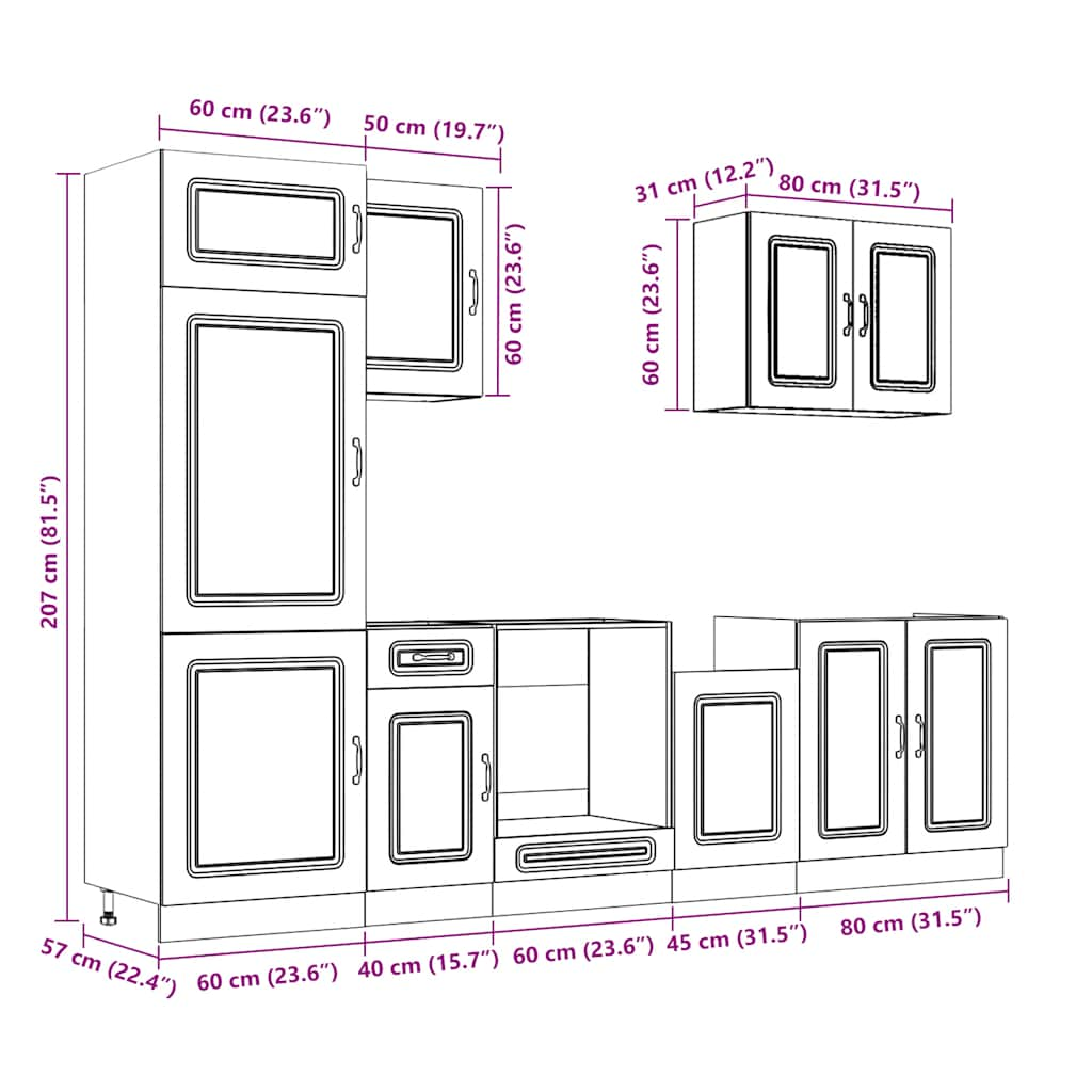 7 Piece Kitchen Cabinet Set Kalmar High Gloss White Engineered Wood