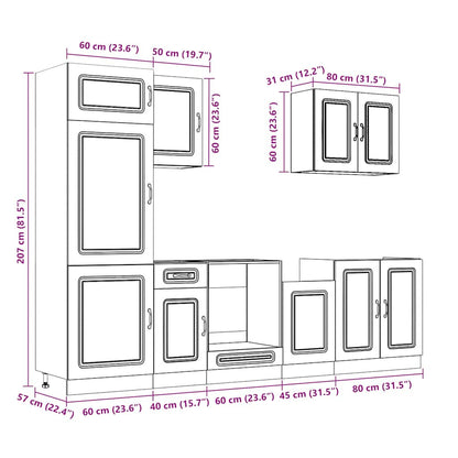 7 Piece Kitchen Cabinet Set Kalmar High Gloss White Engineered Wood