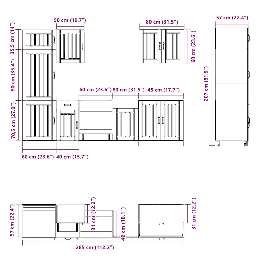 7 Piece Kitchen Cabinet Set Kalmar Concrete Grey Engineered Wood