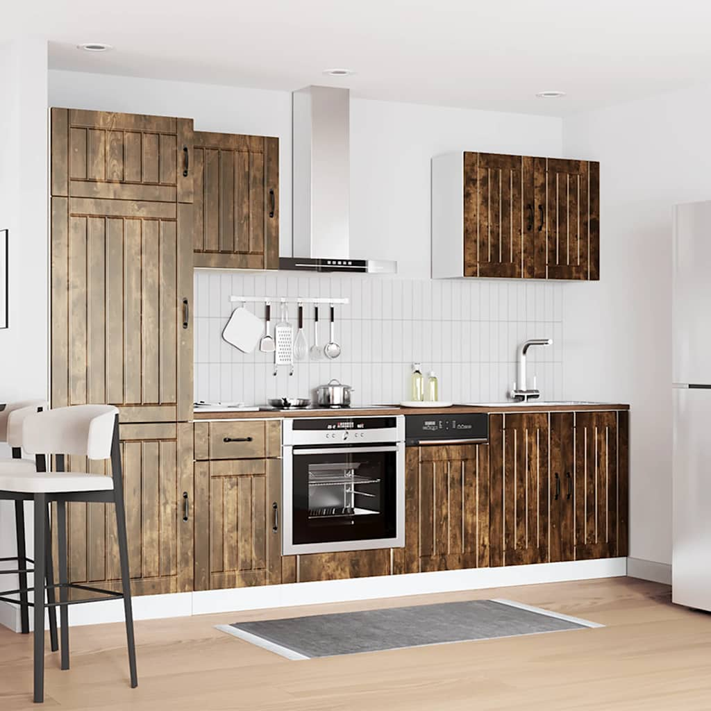 7 Piece Kitchen Cabinet Set Kalmar Smoked Oak Engineered Wood