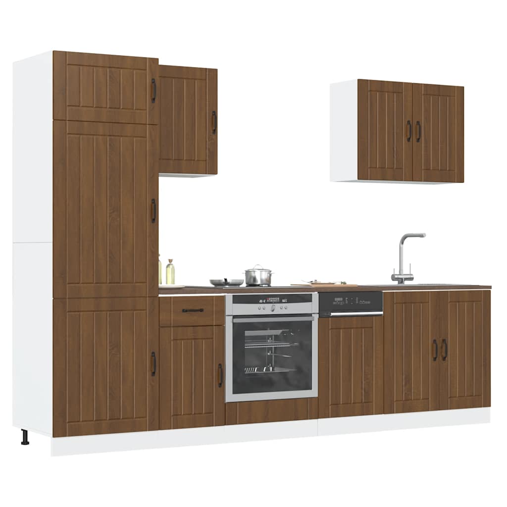 7 Piece Kitchen Cabinet Set Kalmar Brown Oak Engineered Wood