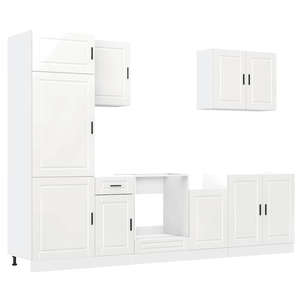 7 Piece Kitchen Cabinet Set Kalmar High Gloss White Engineered Wood