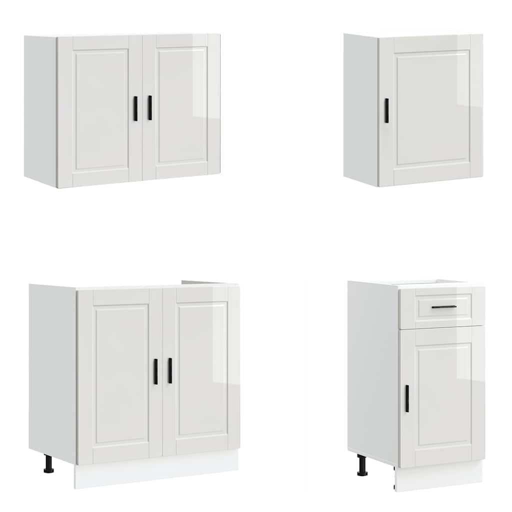 7 Piece Kitchen Cabinet Set Kalmar High Gloss White Engineered Wood