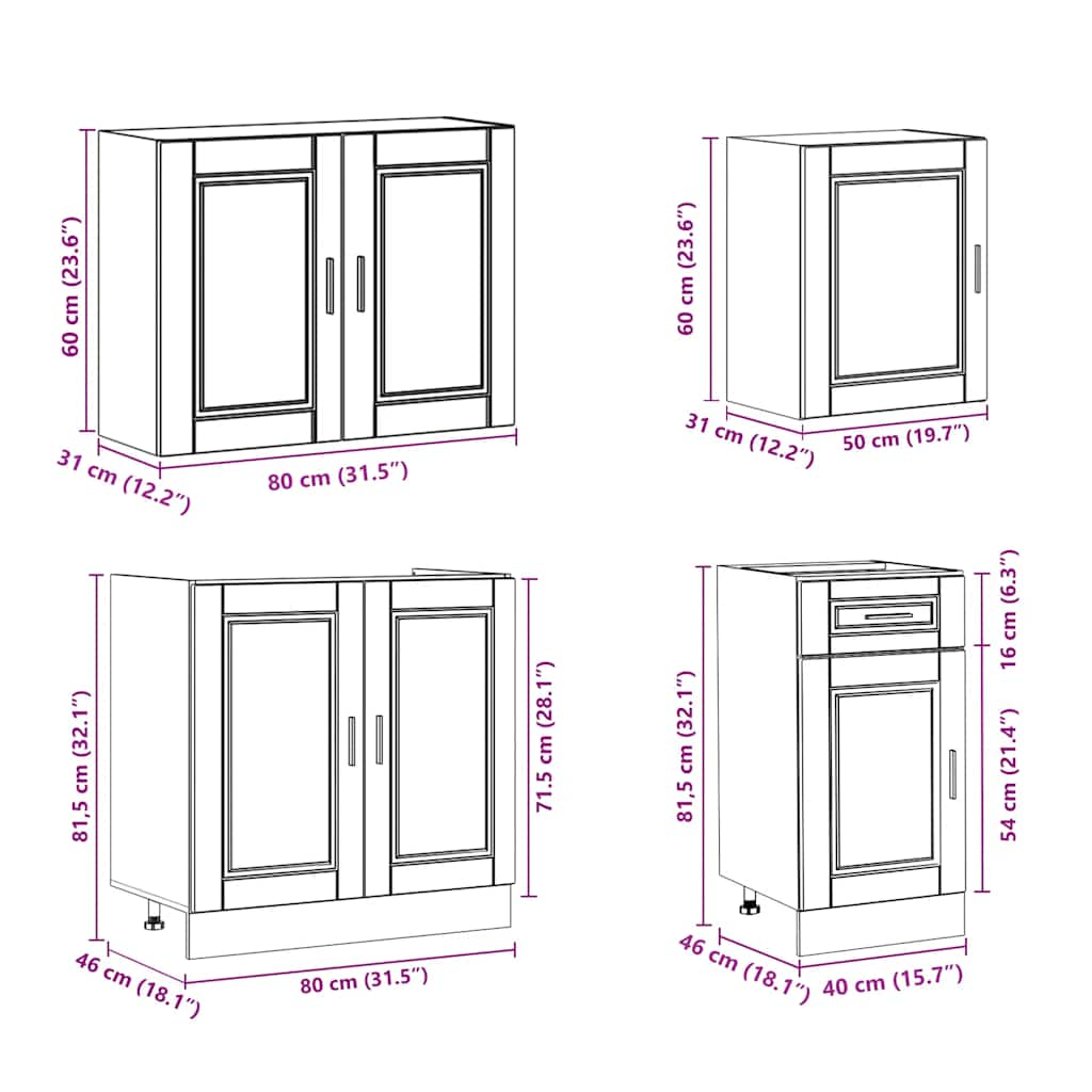 7 Piece Kitchen Cabinet Set Kalmar High Gloss White Engineered Wood