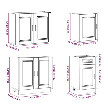 7 Piece Kitchen Cabinet Set Kalmar High Gloss White Engineered Wood