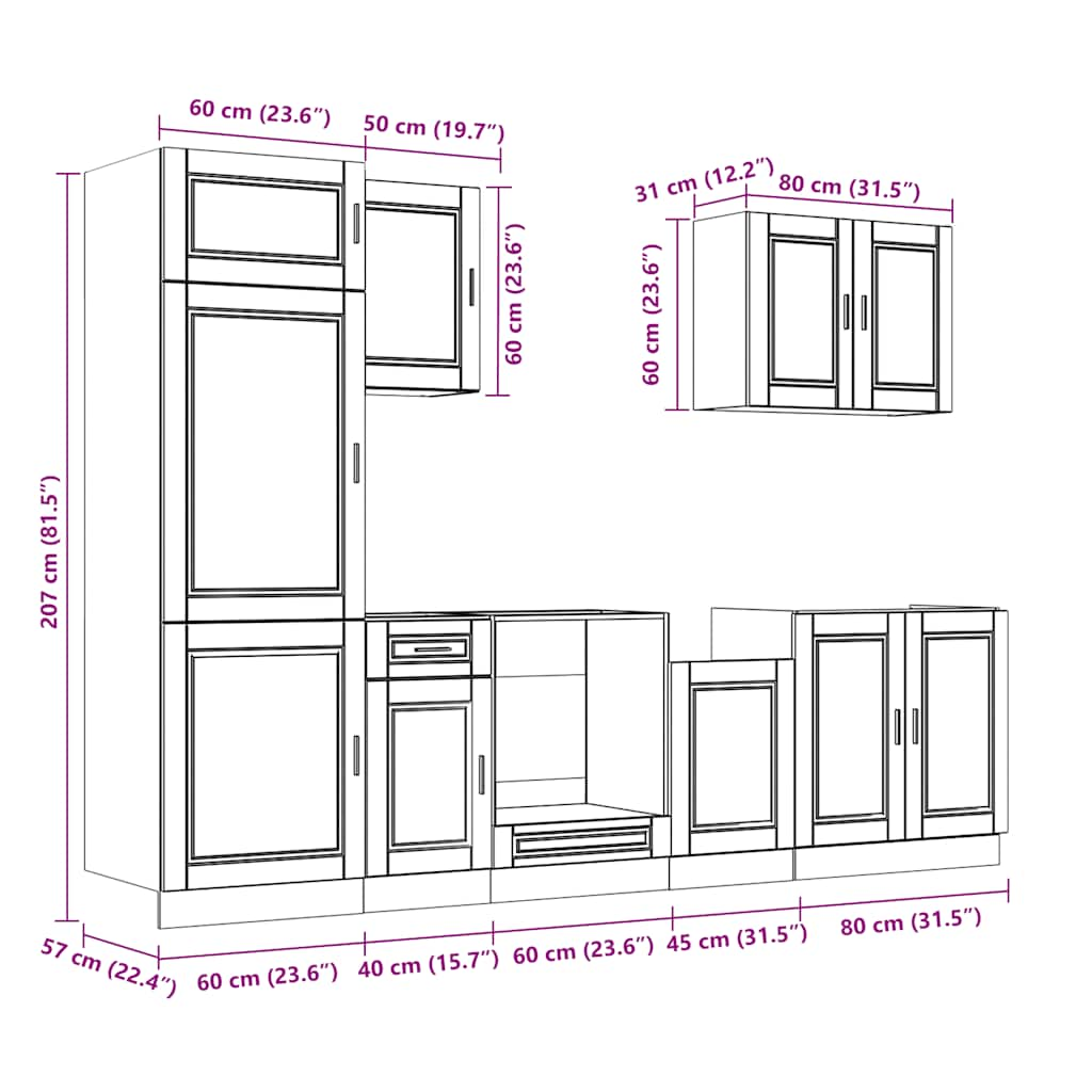 7 Piece Kitchen Cabinet Set Kalmar High Gloss White Engineered Wood